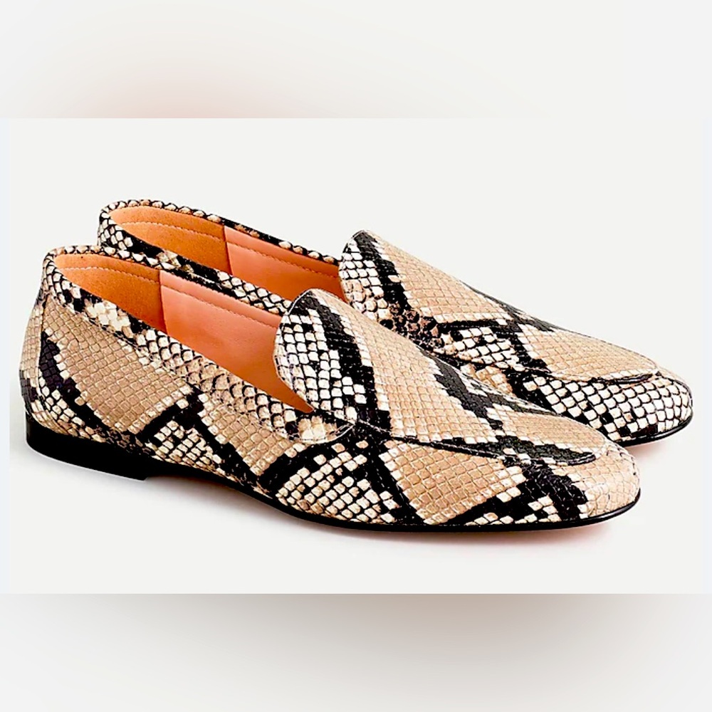Like new J Crew Cecile Smoking Loafers in Snake-Embossed Leather